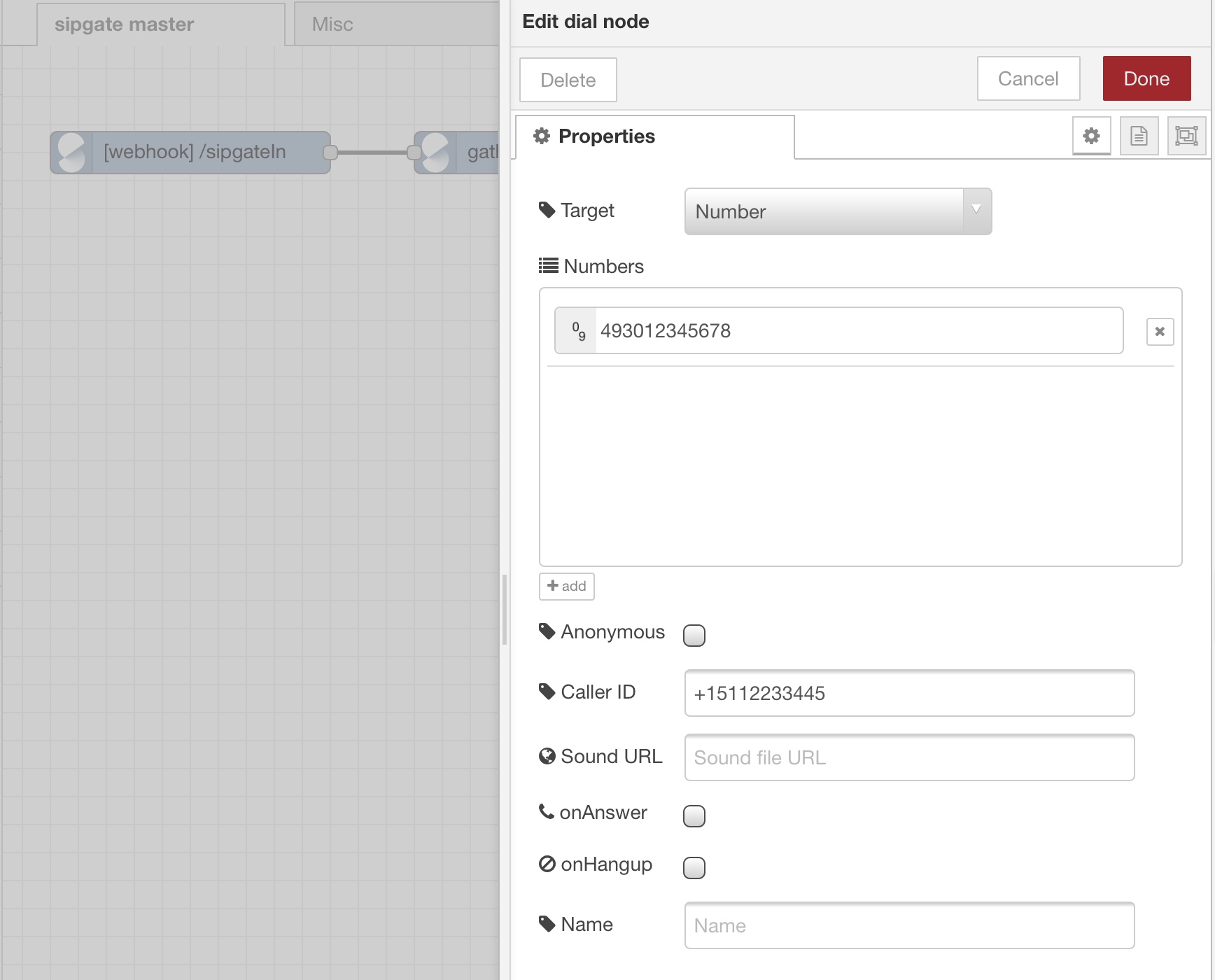 Sample Flow - dial node