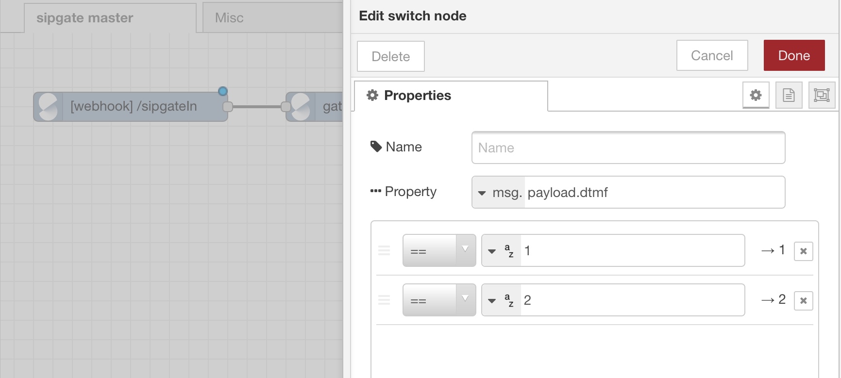 Sample Flow - switch node